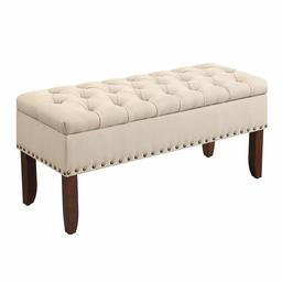 Amazon Brand – Ravenna Home Galer Tufted Nailhead Lift Top Storage Bedroom and Entryway Bench, 15.75