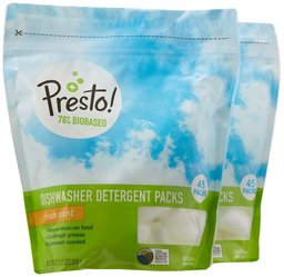 Amazon Brand - Presto! 78% Biobased Dishwasher Detergent Packs, 90 count, Fresh Scent (2 pack, 45 ct each)