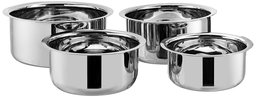 Amazon Brand - Solimo Stainless Steel 4-Piece Tope Set Without Lid