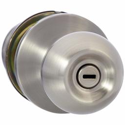 AmazonBasics Bedroom/Bathroom Door Knob With Lock, Standard Ball, Satin Nickel