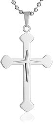 Men's Stainless Steel Layered Cross Pendant Necklace, 22