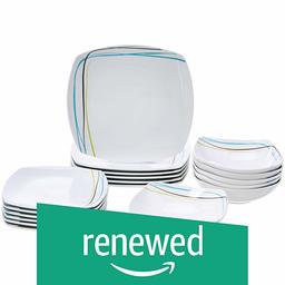 (Renewed) AmazonBasics 18-Piece Dinnerware Set - Soft Lines