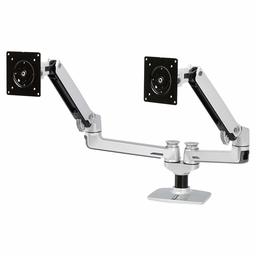 AmazonBasics Premium Dual Arm Monitor Stand - Lift Engine Arm Mount, Aluminum - Silver