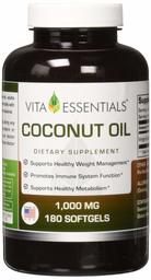 Vita Essentials Coconut Oil 1000mg Soft Gels, 180 Count