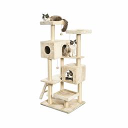 AmazonBasics Extra Large Cat Tree Tower With Dual Condo Cave - 28 x 65 x 24 Inches, Beige