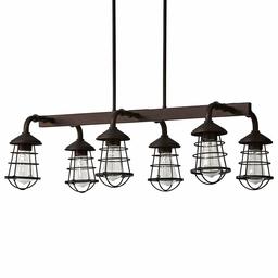 Amazon Brand – Stone & Beam Vintage Farmhouse Lantern Ceiling Chandelier Fixture With 6 Light Bulbs - 33.25 x 17.75 x 19.75 Inches, 6 - 48 Inch Cord, Oil Rubbed Bronze