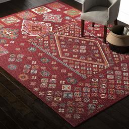 Amazon Brand - Rivet Red Mosaic Multi-Print Wool Rug, 5' x 8', Red