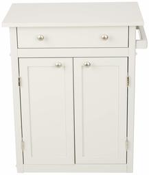 AmazonBasics Classic Solid Rubber Wood Rolling Kitchen Cart with Cabinet - Rustic White