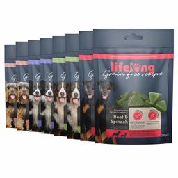 Marque Amazon - Lifelong - Friandises pour chiens, sans blé, avec mono-protéine - sélection mixte et Superfood  (8 pack x 240gr)