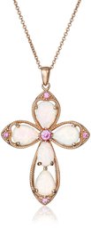 Halskette mit Kreuz-Anhänger 14 Karat Rotgold auf Sterlingsilber, künstlicher Opal mit rosa Saphir, 45,7 cm