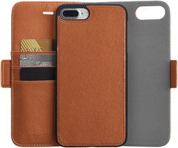 AmazonBasics Étui de protection avec rabat portefeuille détachable pour iPhone 8 Plus / 7 Plus Similicuir Marron