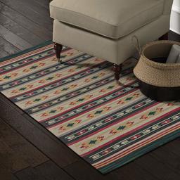 Amazon Brand – Stone & Beam Casual Geometric Kilim Cotton Area Rug, 4 x 6 Foot, Flatweave, Blue, Orange, Ivory