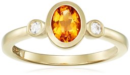 Amazon CollectionYellow Gold Plated Sterling Silver Oval-Shaped Citrine and Swarovski Zirconia with Textured Finish Ring, Size 7