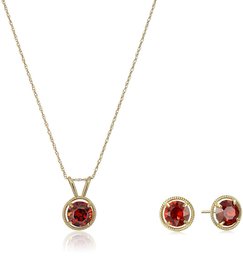 10K Gold Dainty Swarovski Crystal Birthstone Pendant Necklace with Stud Earrings Set, January