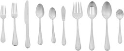 AmazonBasics 65-Piece Stainless Steel Flatware Set with Pearled Edge, Service for 12