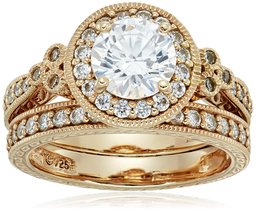 Yellow-Gold-Plated Sterling Silver Antique Rings set made with Swarovski Zirconia, Size 7