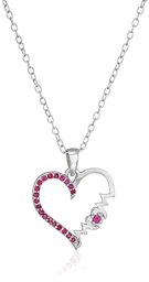 Mom Ruby Heart Pendant Necklace, 18