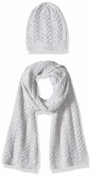 Amazon Essentials Women's Cable Knit Hat and Scarf Set, Light Grey Heather, One Size