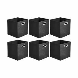 AmazonBasics Collapsible Fabric Storage Cubes with Oval Grommets - 6-Pack, Black