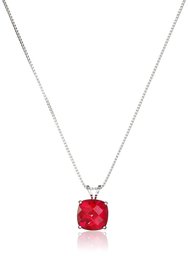 Sterling Silver Cushion Checkerboard Cut Gemstone Pendant Necklace (8mm)