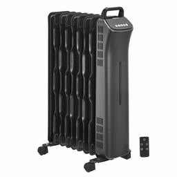 AmazonBasics Radiateur chauffant numérique portable à huile avec 9 ailettes ondulées ECO-Fins et télécommande, 2000 W, Noir