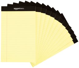 AmazonBasics Narrow Ruled 5 x 8-Inch Writing Pad - Canary (50 sheets per pad, 12 pack)