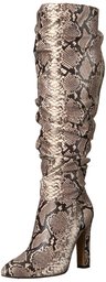 Amazon Brand - The Fix Women's Kennedi Pointed-Toe To-The-Knee Slouch Boot, Mushroom Python Print, 9.5 B US