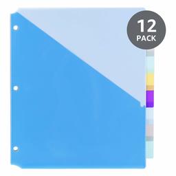 AmazonBasics 8-Tab Plastic Binder Dividers, Re-writable Tabs, with one Pocket, 12 Sets