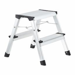 AmazonBasics Dual Side Step Stool - 2-Step, Aluminum, Silver