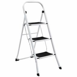 AmazonBasics Step Stool - 3-Step, Steel with Anti-slip Mat, 200-Pound Capacity, White and Black