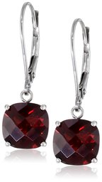 10k White Gold Cushion-Cut Checkerboard Garnet Leverback Earrings (8mm)