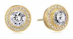 Amazon Essentials Yellow Gold Plated Sterling Silver Cubic Zirconia Halo Stud Earrings