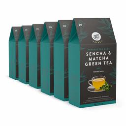 Marchio Amazon - Happy Belly Select Tè verde Sencha e Matcha in bustine, 6 x 20 piramidi