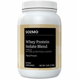 Amazon Brand - Solimo Whey Protein Isolate Blend, Vanilla, 3 Pound Value Size (35 Servings)