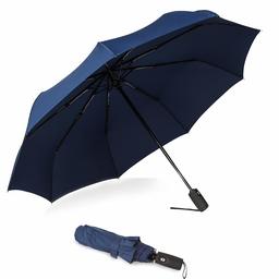 Eono by Amazon - Paraguas Plegable Automático Impermeable, Paraguas de Viaje Compacto a Prueba de Viento, Folding Umbrella, Recubrimiento de Teflón, Dosel Reforzado, Mango Ergonómico, Navy