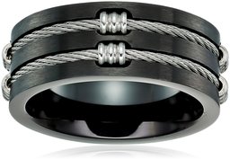 Men's Steeltime Black Ip Wire Inlay Ring, Size 12