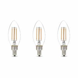 AmazonBasics 60W Equivalent, Clear, Soft White, Dimmable, CEC Compliant, B11 (E12 Candelabra Base) LED Light Bulb | 3-Pack