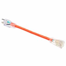 AmazonBasics 12/3 Heavy Duty SJTW Lighted Extension Cord, Orange, 1 Foot, Set of 2 (Renewed)