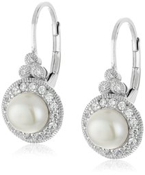 [Find] Amazon Collection Platinum Plated Sterling Silver Swarovski Zirconia Freshwater Cultured Button Pearl rebarezziantexi-ku Drop Earrings