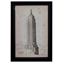 Amazon Brand – Stone & Beam Modern Print of Empire State Building Sketch, Black Frame, 18