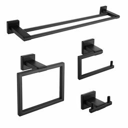 UMI 4-delige badkameraccessoireset, moderne roestvrijstalen badkamer hardware mat zwart muur gemonteerd, dubbele handdoek Bar Rail, handdoekhouder, toiletrolhouder, badjas haak combo kit