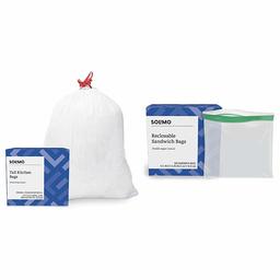 Amazon Brand - Solimo Tall Kitchen Drawstring Trash Bags, 13 Gallon, 120 Count & Sandwich Storage Bags, 300 Count