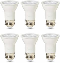 AmazonBasics Commercial Grade 25,000 Hour LED Light Bulb | 50-Watt Equivalent, PAR16, 3000K White, Dimmable, 6-Pack