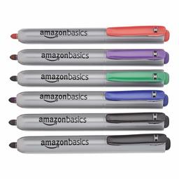 AmazonBasics Jumbo Retractable Permanent Markers - Assorted Colors, 6 Count