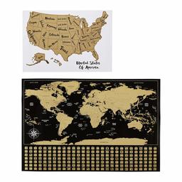 AmazonBasics Scratch Off Poster of The World Map & The United States Map with Scratcher and Tracking Accessories, 16