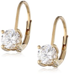 Yellow Gold Plated Sterling Silver Lever back Earrings set with Round Swarovski Zirconia (1 cttw)