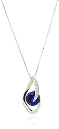 10k White Gold Created Blue Sapphire and Diamond Accent Flame Pendant Necklace, 18