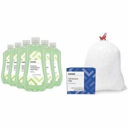 Amazon Brand - Solimo Gentle & Mild Fresh Pear Antibacterial Foaming Hand Soap Refill, 32 Fluid Ounce (Pack of 6) & Solimo Tall Kitchen Drawstring Trash Bags, 13 Gallon, 120 Count