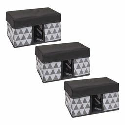 Amazon Brand - Solimo Printed Fabric Rectangular Storage Box, Large, Set of 3, Dark Grey