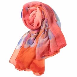 WAMSOFT Floral Scarfs for Women, Lightweight Scarf Shawl Fashion Flower Print Chiffon Sheer Wrap Scarf Gauze Pashmina Large Office Shawl Orange Red